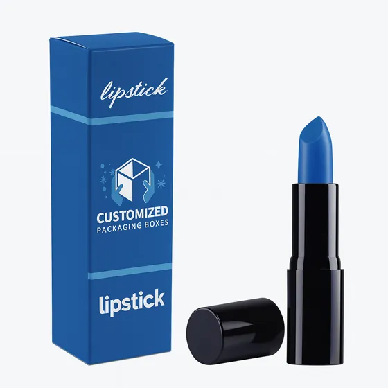 A lipstick box with a vibrant pink and red color scheme is presented in a product shot.